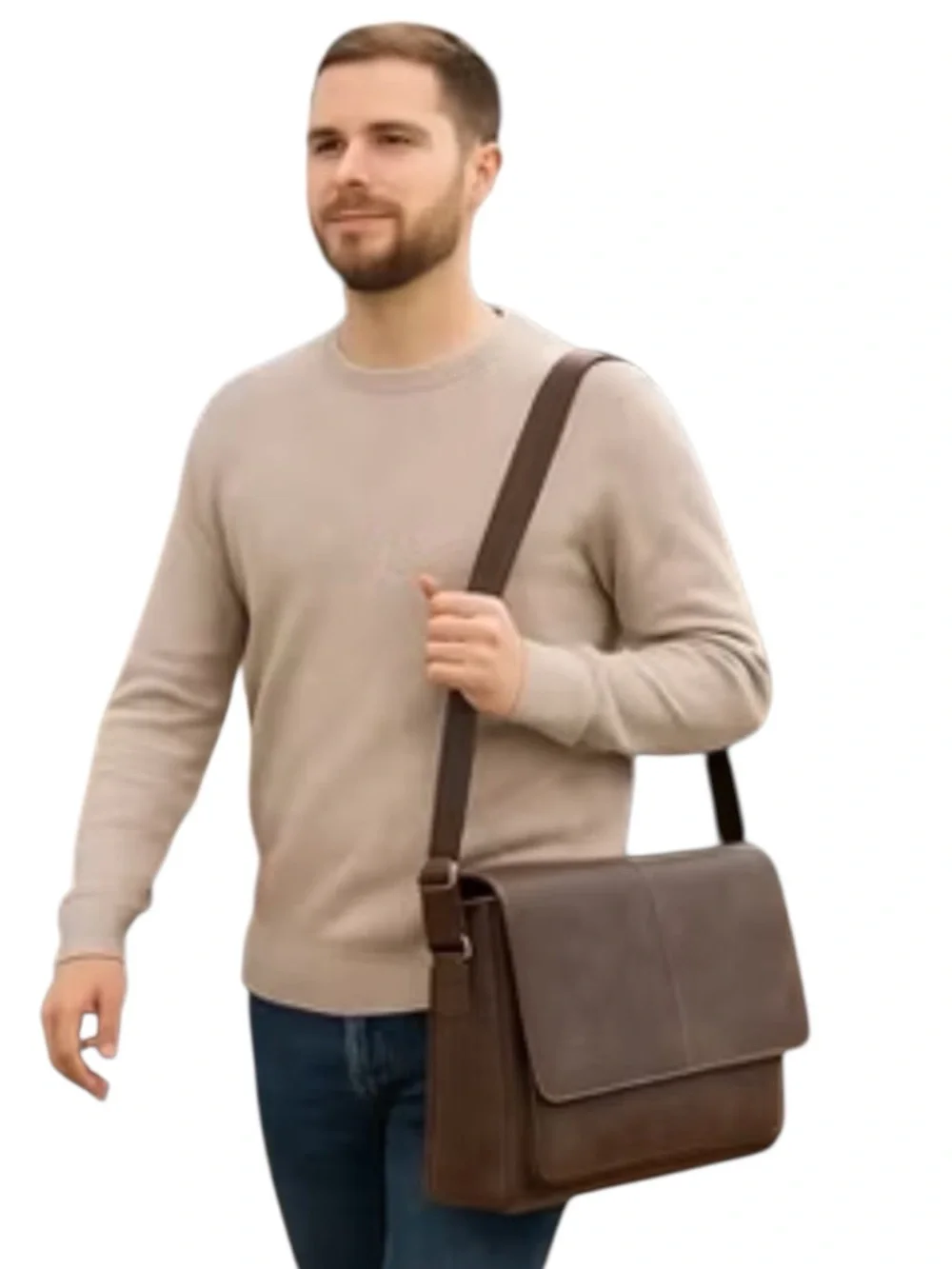 Brown Leather Messenger Bag Laptop Briefcase Bag College Office Adj Strap NWT